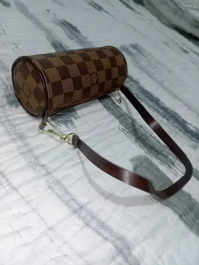 Bolso de mano estilo damero marrón - miniatura 1