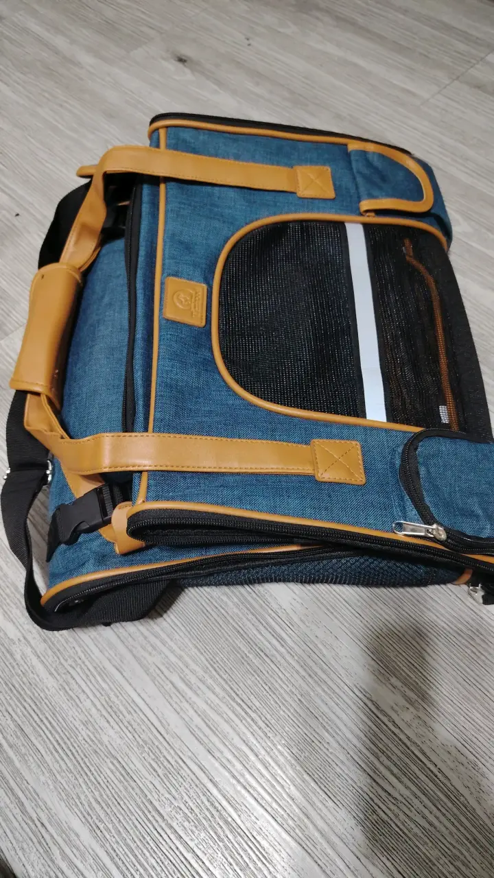 Bolso transportador para mascotas azul y marrón - 2