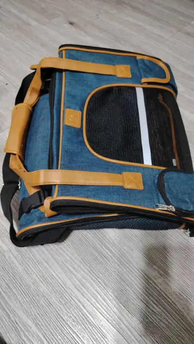 Bolso transportador para mascotas azul y marrón - miniatura 2