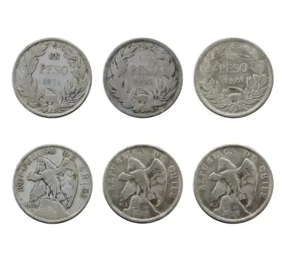 Monedas antiguas de un peso 1915, 1921 y 1924 - miniatura 2