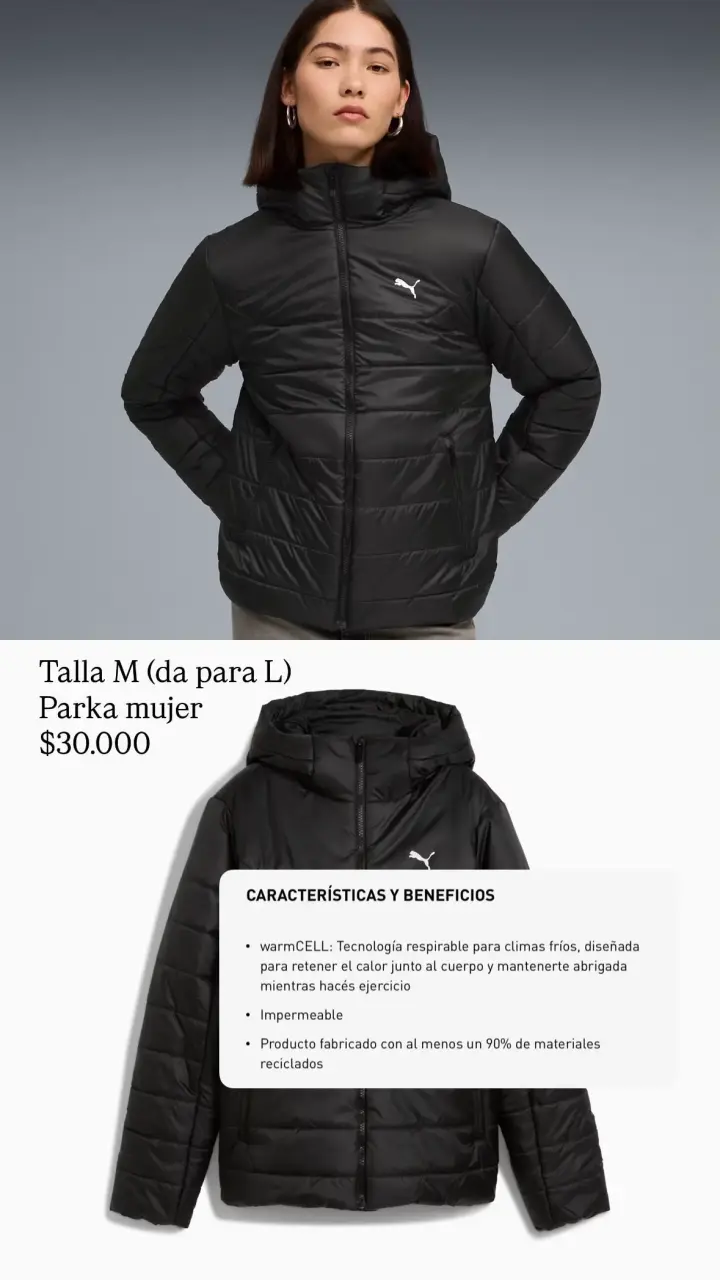 Parka Mujer Negra Puma Talla M