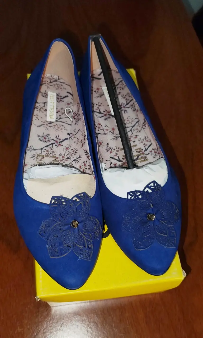 Bailarinas azules con diseño floral - 1