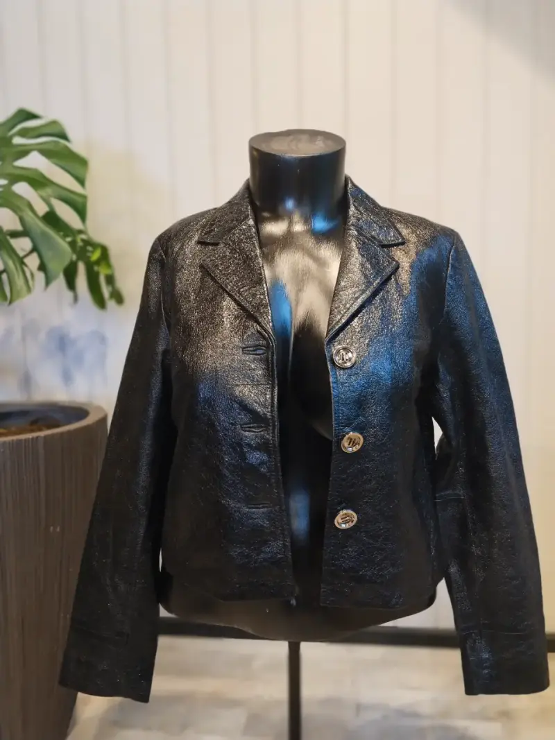 Chaqueta Negra de Cuero real para Mujer - 1