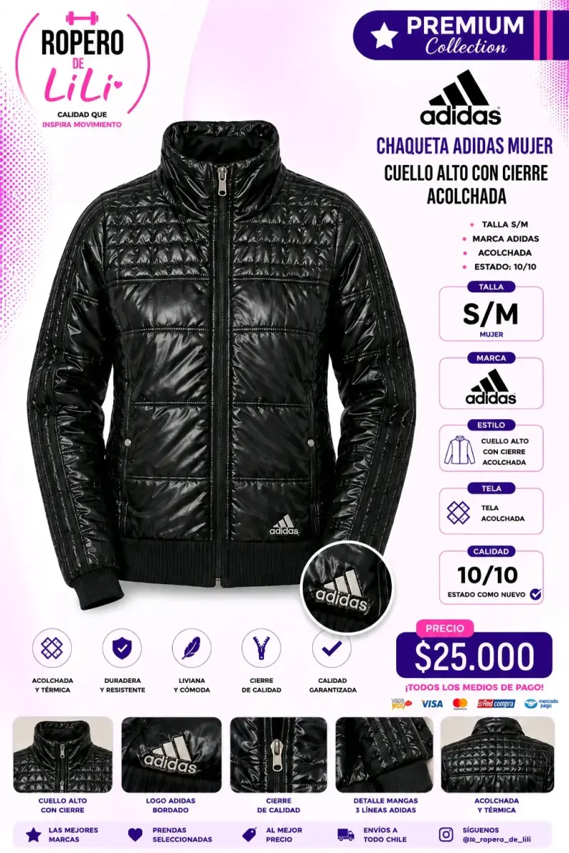 Chaqueta acolchada Adidas mujer con cuello alto