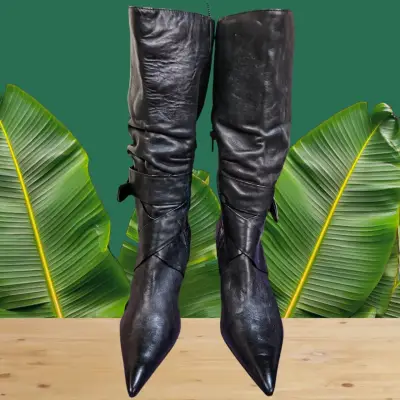 Botas de cuero negras de caña alta - miniatura 1