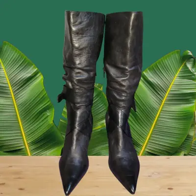 Botas de cuero negras de caña alta - miniatura 2