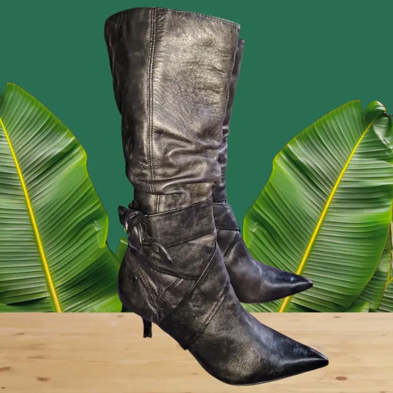 Botas de cuero negras de caña alta - 3