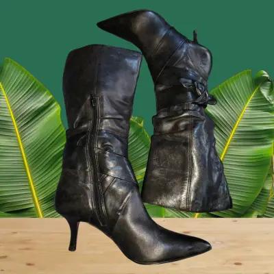 Botas de cuero negras de caña alta - miniatura 4