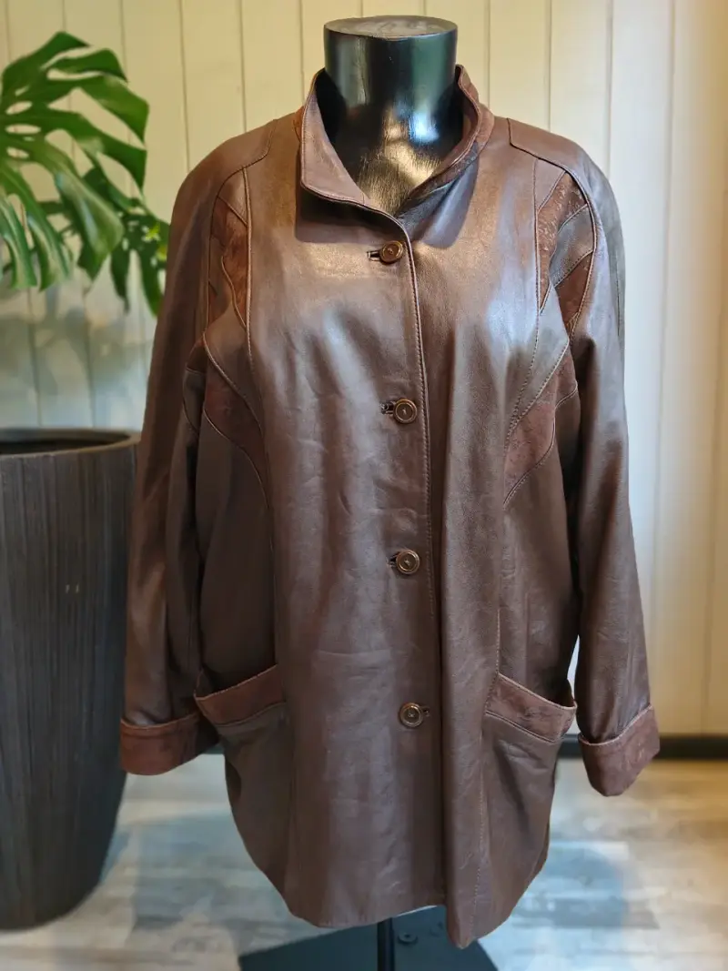 Chaqueta de cuero marrón para mujer - 2