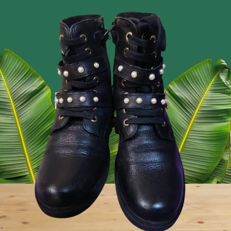 Botines negros con perlas para mujer - 1