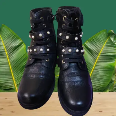 Botines negros con perlas para mujer - miniatura 1