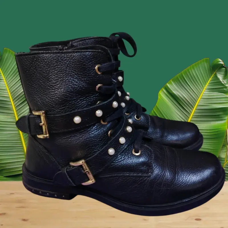 Botines negros con perlas para mujer - 2