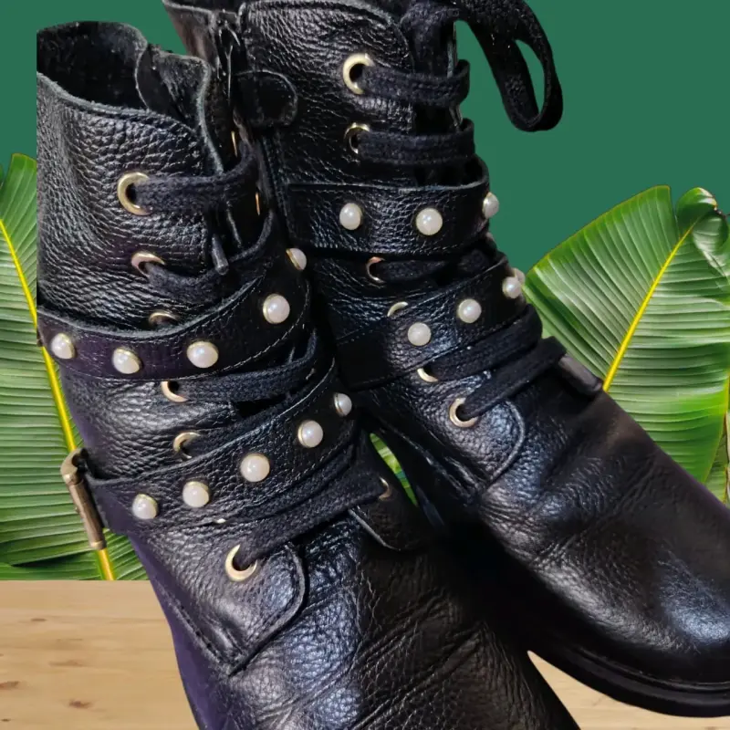 Botines negros con perlas para mujer - 4