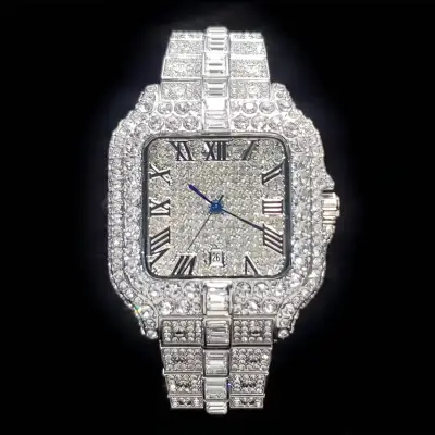 Reloj Cuadrado Full Iced Out Números Romanos Acero - miniatura 1