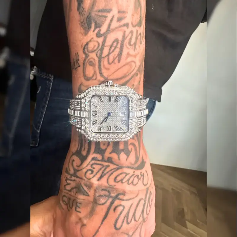 Reloj Cuadrado Full Iced Out Números Romanos Acero - 3