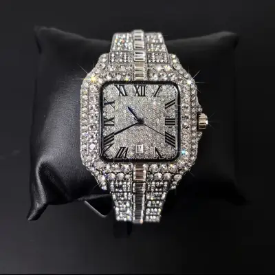 Reloj Cuadrado Full Iced Out Números Romanos Acero - miniatura 5