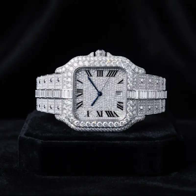 Reloj Cuadrado Full Iced Out Números Romanos Acero - 6