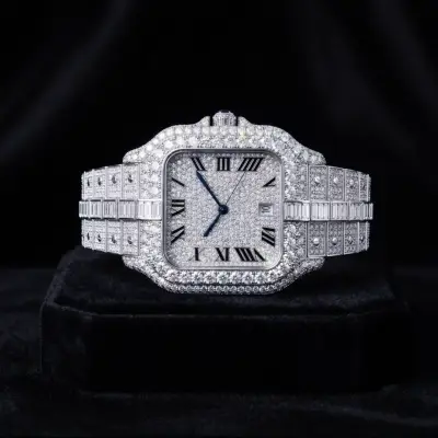 Reloj Cuadrado Full Iced Out Números Romanos Acero - miniatura 6