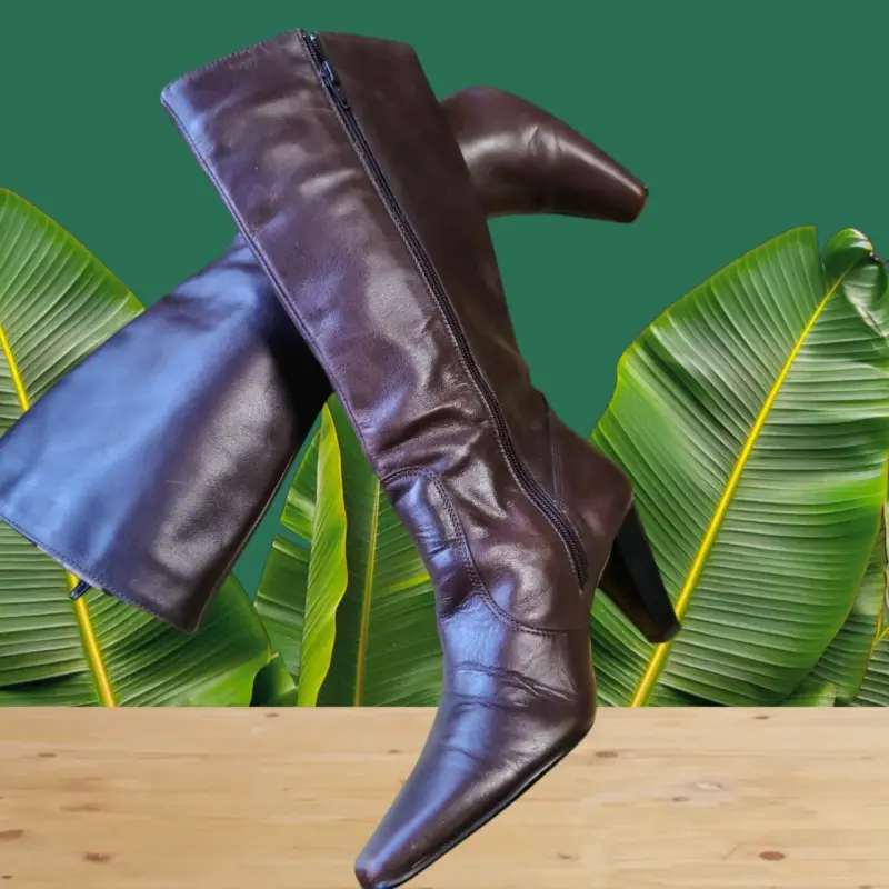 Botas de cuero marrón con tacón alto - 3