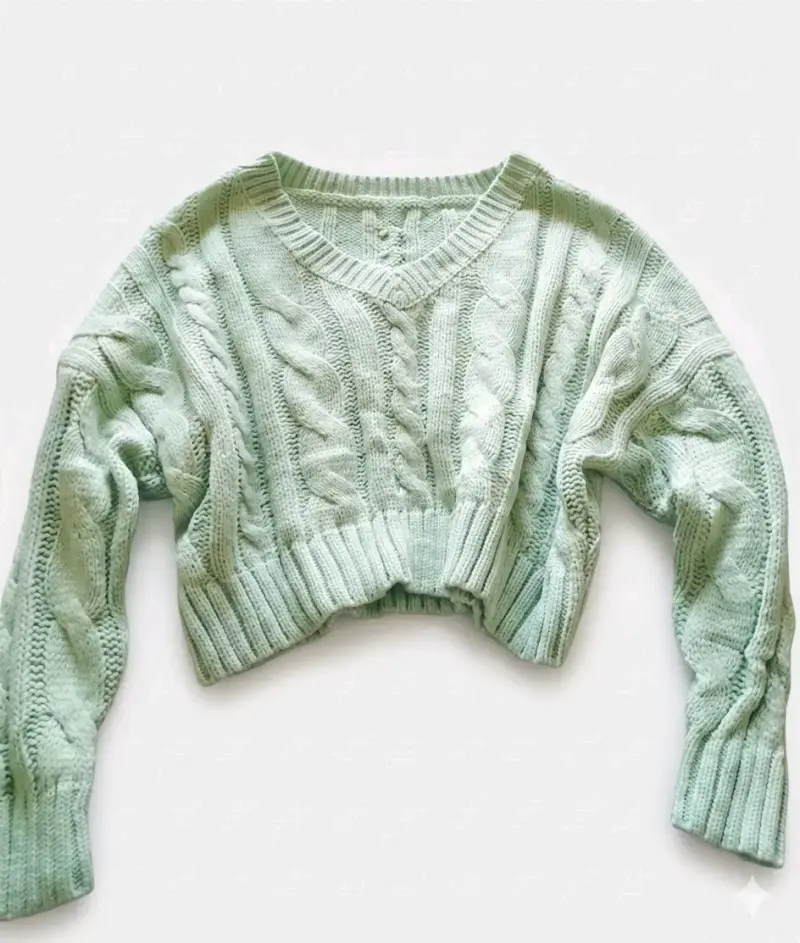 Suéter de punto verde claro para mujer - 2