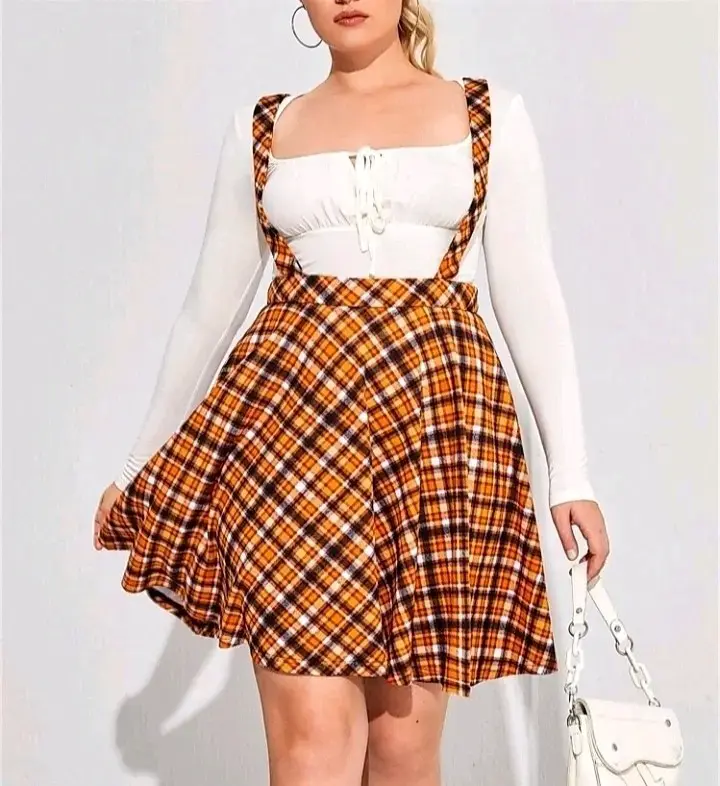 Falda jardinera con tirantes a cuadros para mujer - 1