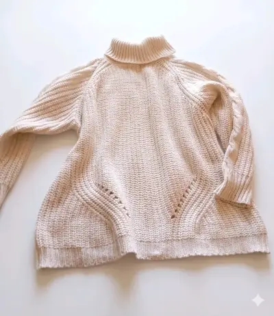 Suéter de punto beige con cuello alto para mujer - miniatura 1