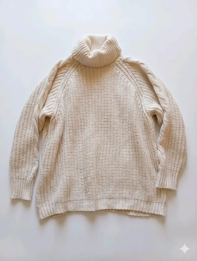 Suéter de punto beige con cuello alto para mujer - 3