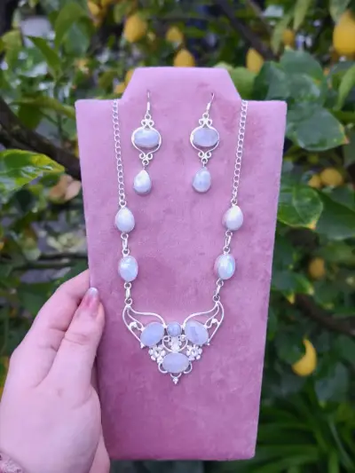 Set de joyería de plata con piedra de luna - miniatura 1