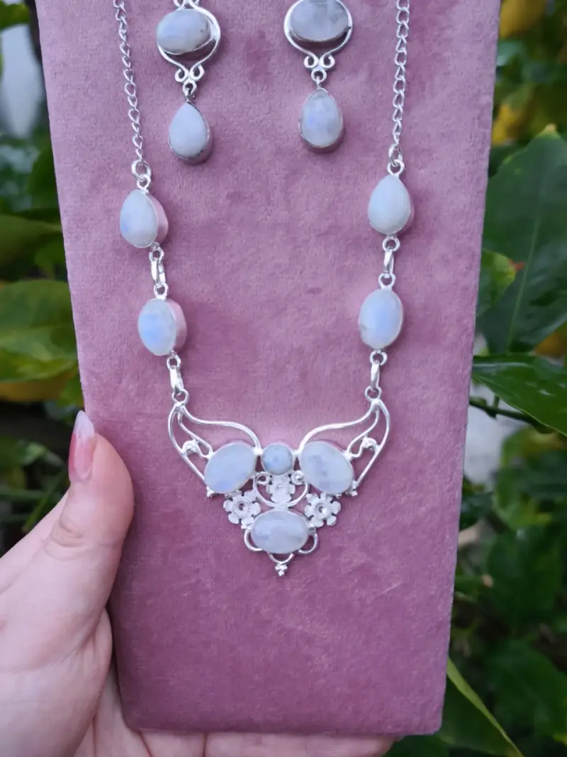 Set de joyería de plata con piedra de luna - 3
