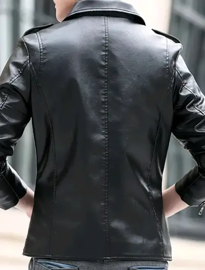 Chaqueta de cuero negra para hombre estilo biker - miniatura 2