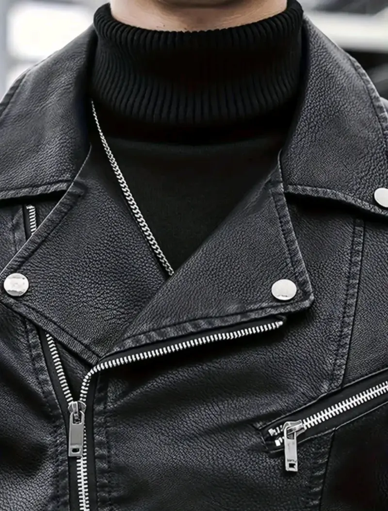 Chaqueta de cuero negra estilo motociclista - 3