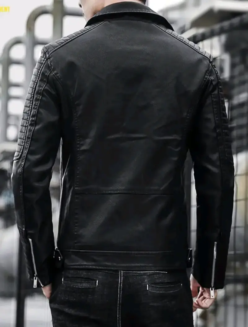 Chaqueta de cuero negra estilo motociclista - 5