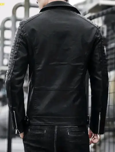 Chaqueta de cuero negra estilo motociclista - miniatura 5