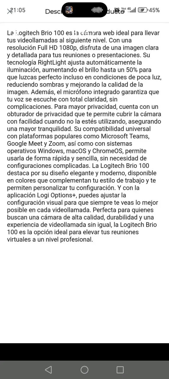 Cámara Web Logitech Brio 100 Full HD USB Blanca - 3