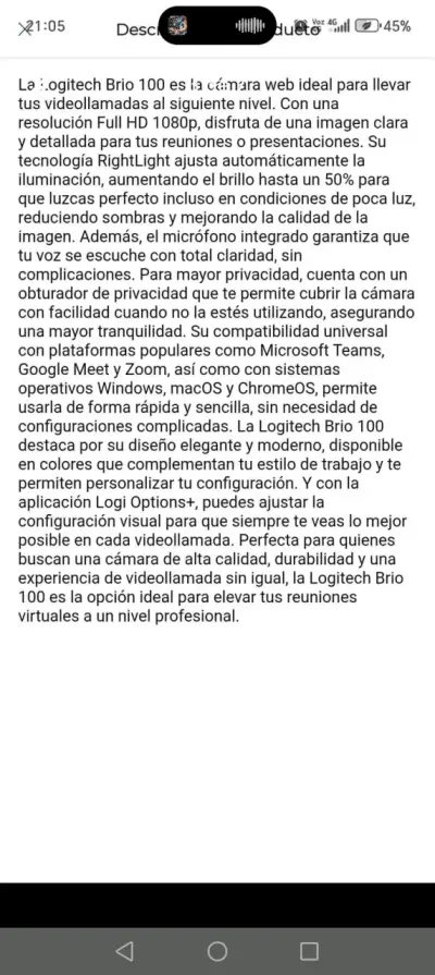 Cámara Web Logitech Brio 100 Full HD USB Blanca - miniatura 3