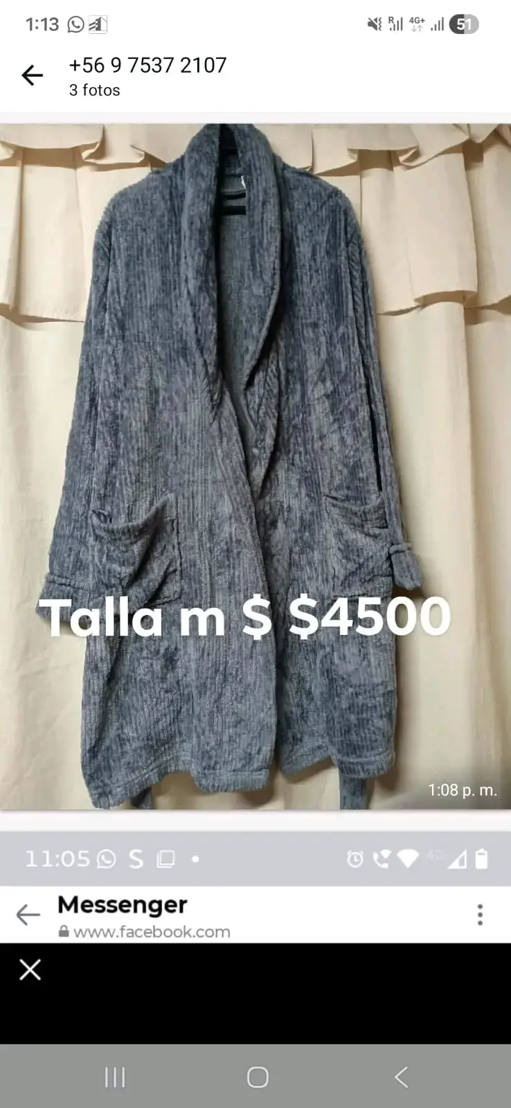 Bata de baño gris talla M - 6