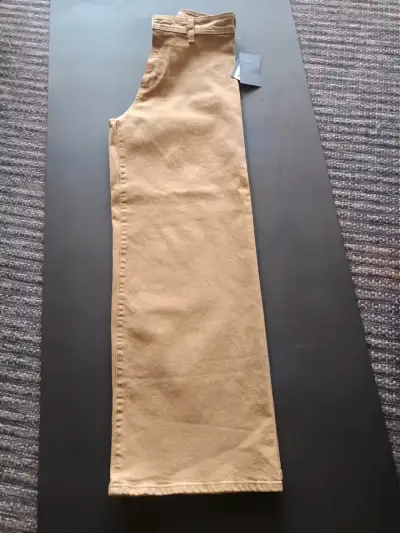 Pantalones beige de algodón para mujer - miniatura 1