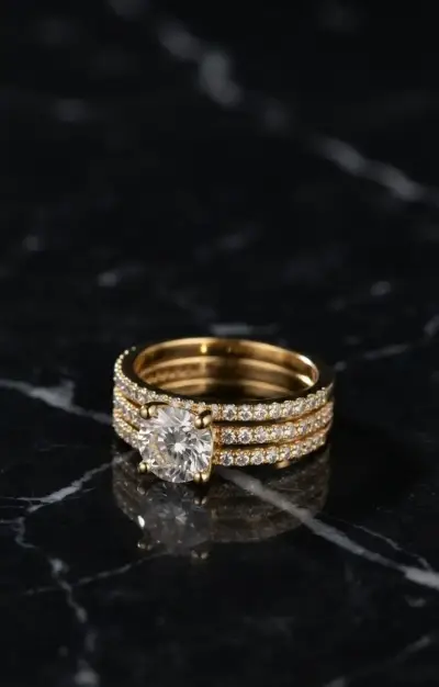 Anillo Solitario Clásico con Bandas Pavé - miniatura 1