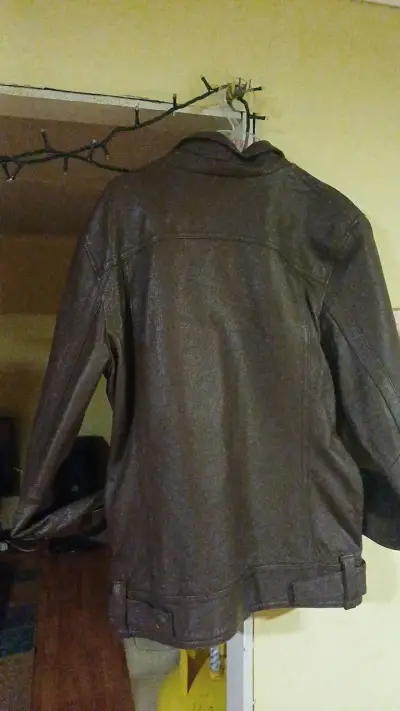 Chaqueta de cuero marrón para mujer - miniatura 2