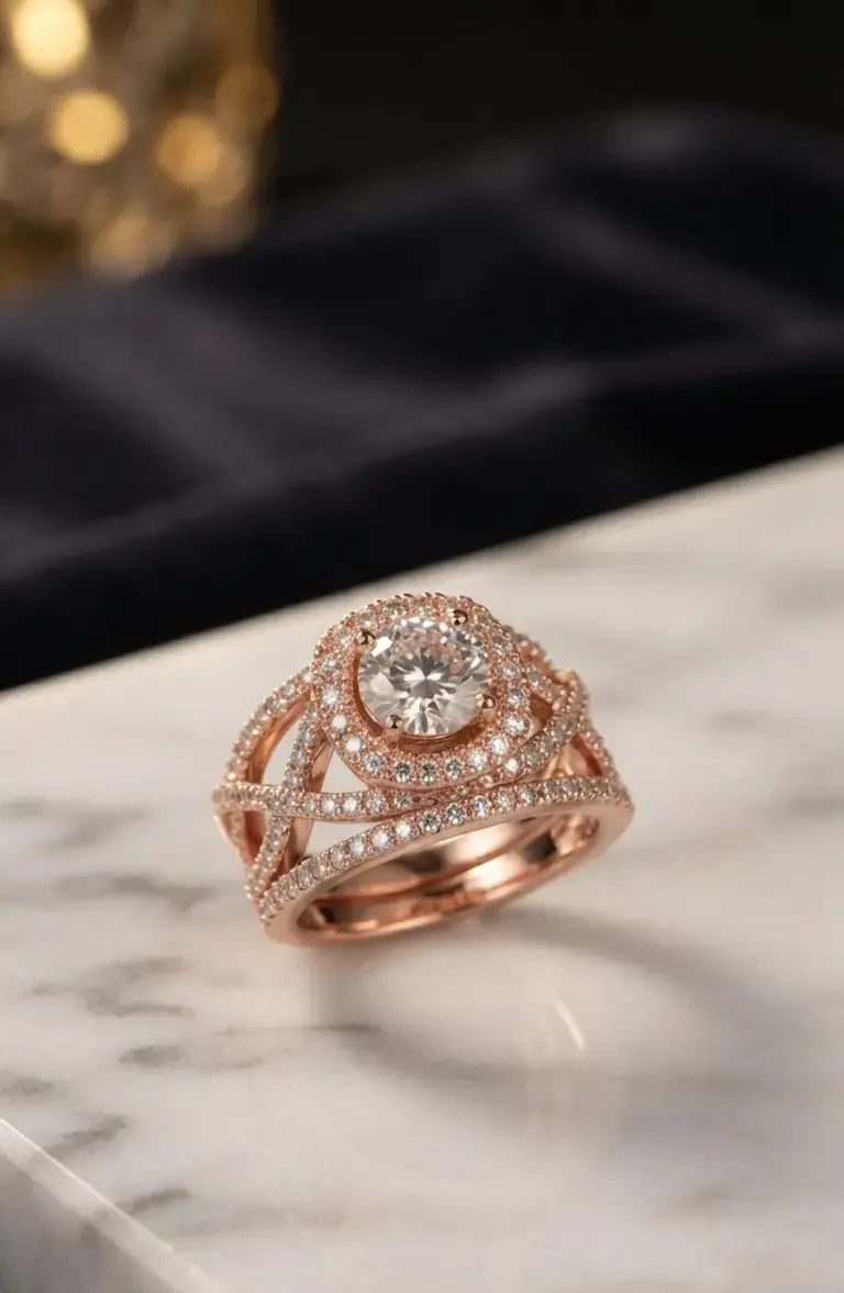Set de Anillos Nupcial "Glow Halo" en Oro Rosa. - 1