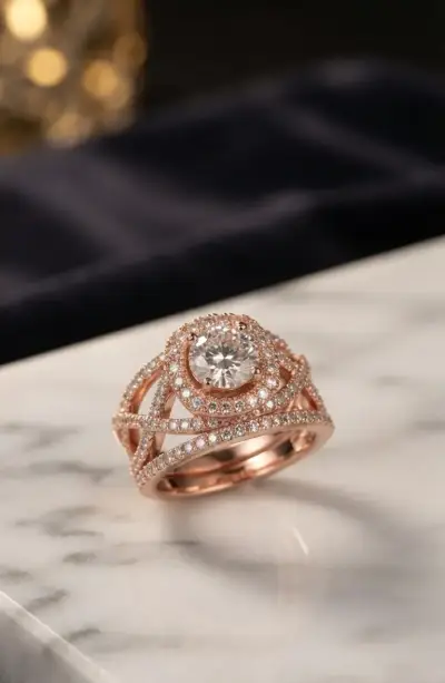 Set de Anillos Nupcial "Glow Halo" en Oro Rosa. - miniatura 1