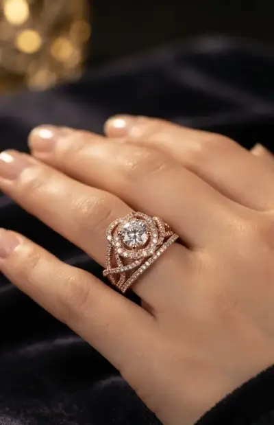 Set de Anillos Nupcial "Glow Halo" en Oro Rosa. - miniatura 2
