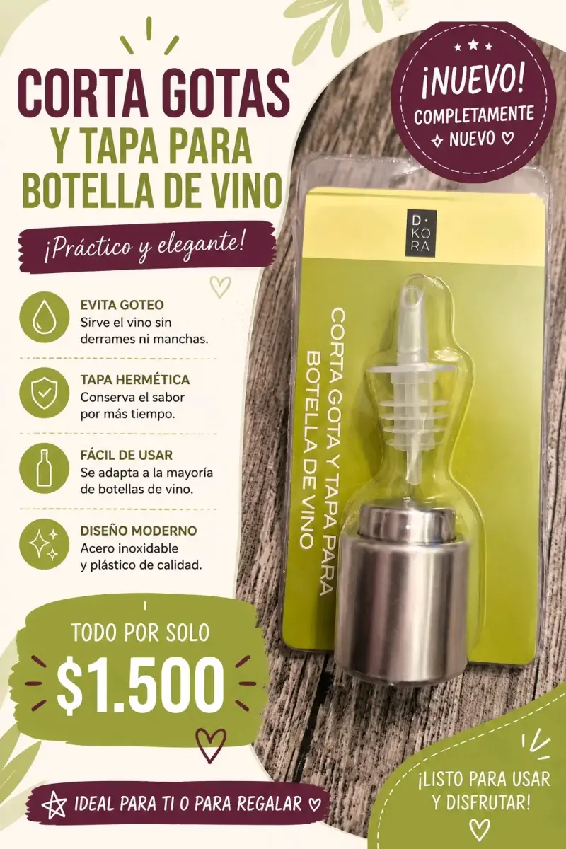 Corta Gotas y Tapa Hermética para Botella de Vino