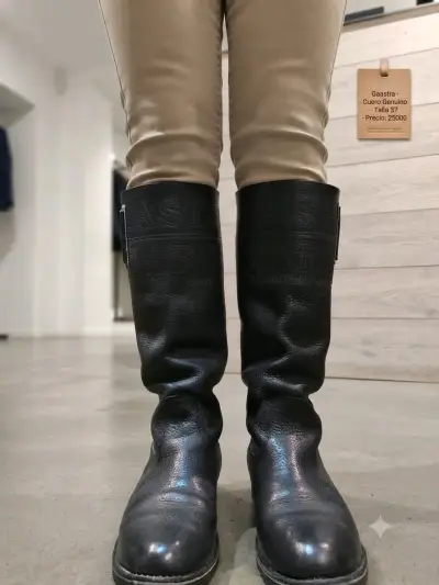 Botas de cuero negras para mujer - miniatura 2