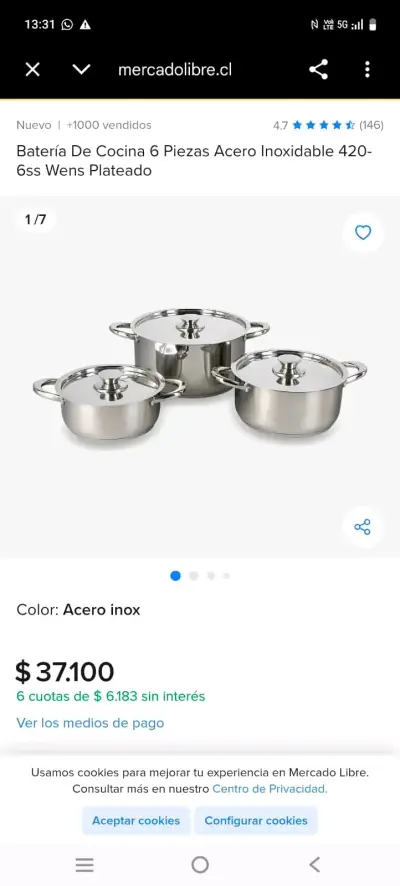 Set de Batería de Cocina Wens 6 Piezas Acero Inoxidable - miniatura 2
