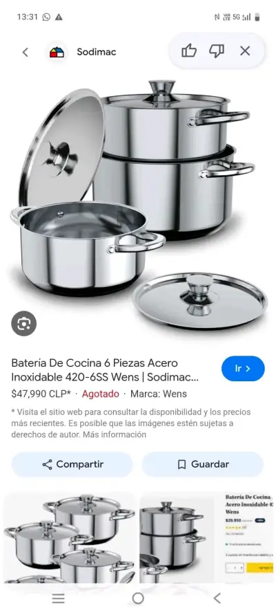 Set de Batería de Cocina Wens 6 Piezas Acero Inoxidable - miniatura 3