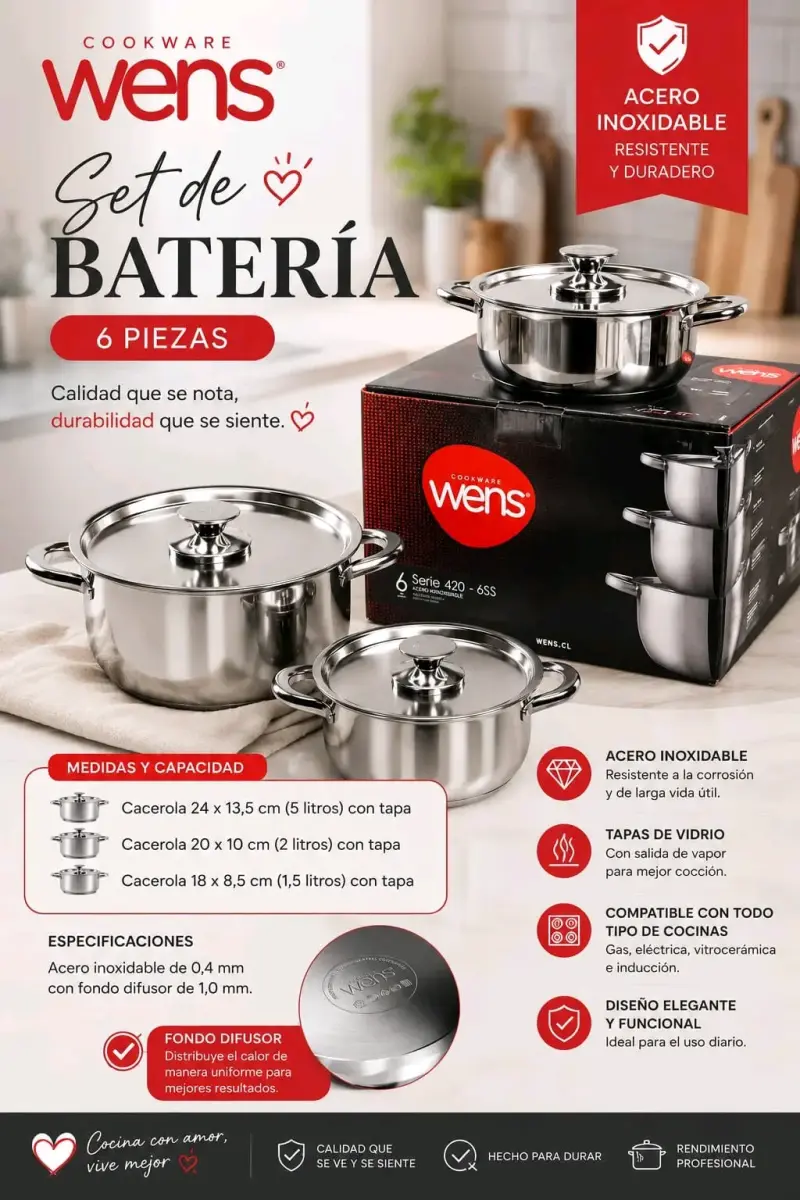 Set de Batería de Cocina Wens 6 Piezas Acero Inoxidable - 4