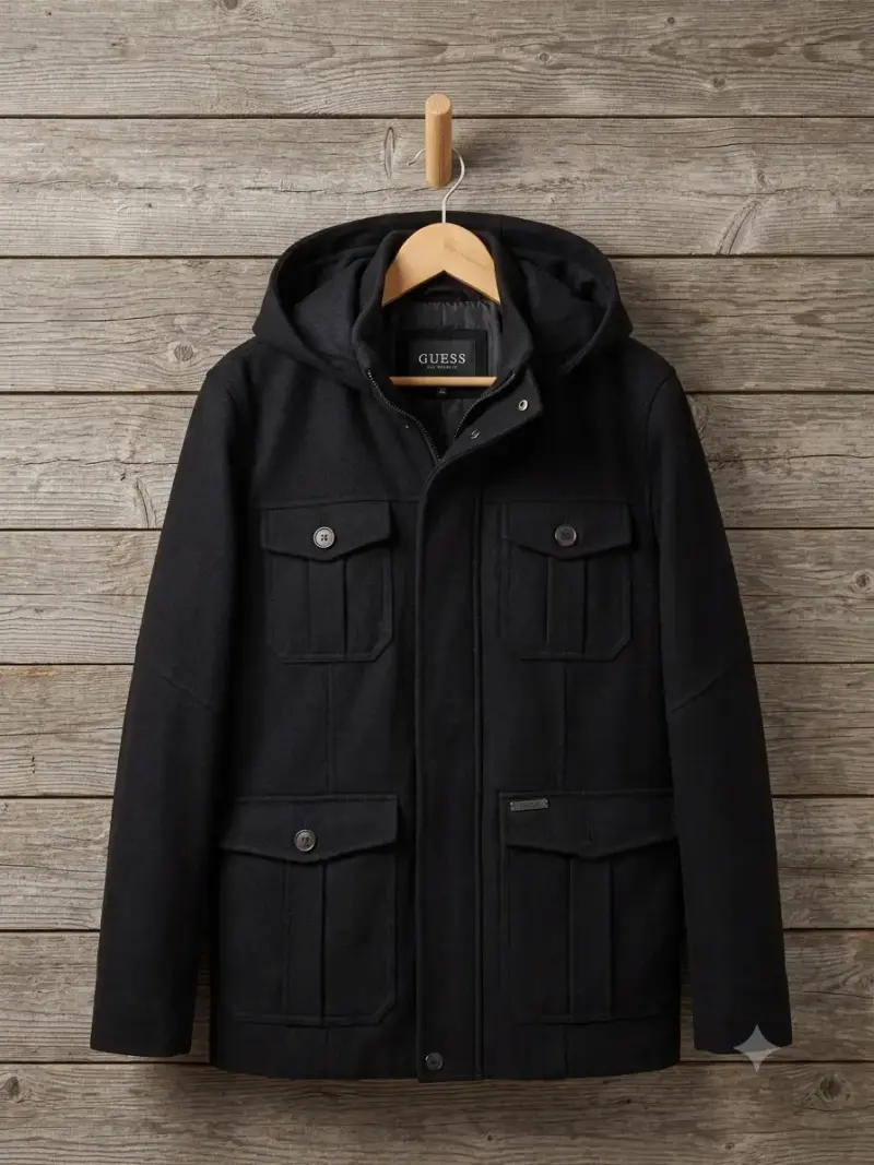 Chaqueta negra con capucha Guess para hombre