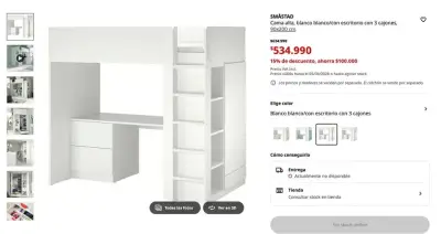 Cama alta con escritorio y closet SMASTAD Ikea - miniatura 2