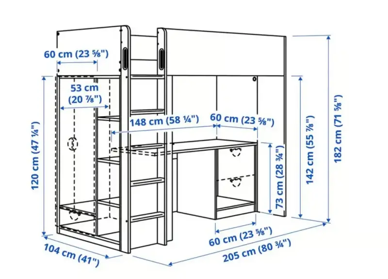 Cama alta con escritorio y closet SMASTAD Ikea - 3